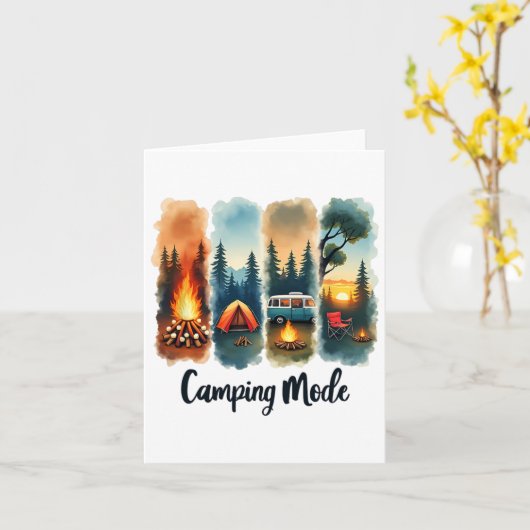 Camping Mode Campfire Tent Van Sunset Serenity  カード (黄色い花)