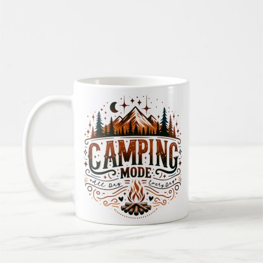 Camping Mode, Retro Typography Camping Symbols コーヒーマグカップ (左)