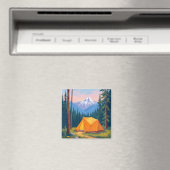 Camping Mountain Watercolor Painting マグネット (インサイチュ (食洗機))