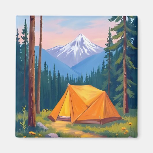 Camping Mountain Watercolor Painting マグネット (正面)