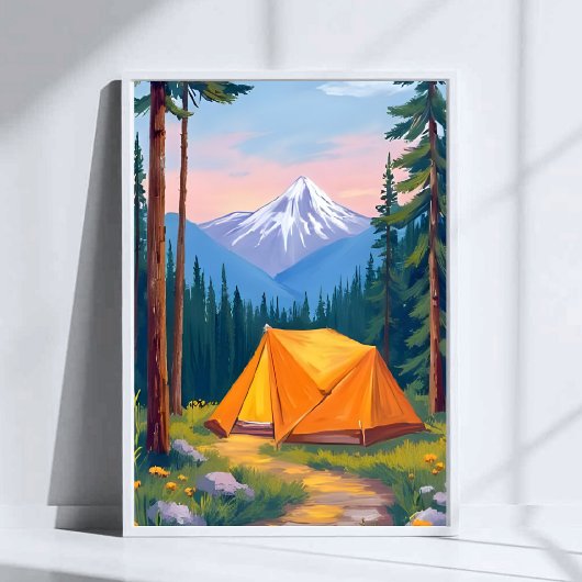 Camping Mountain Watercolor Painting Nature ポスター