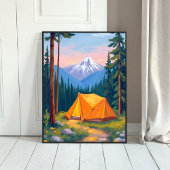 Camping Mountain Watercolor Painting Nature ポスター