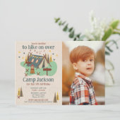 Camping Outdoor Adventure Camp Out Birthday Photo 招待状 (スタンド正面)