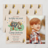 Camping Outdoor Adventure Camp Out Birthday Photo 招待状 (正面/裏面)