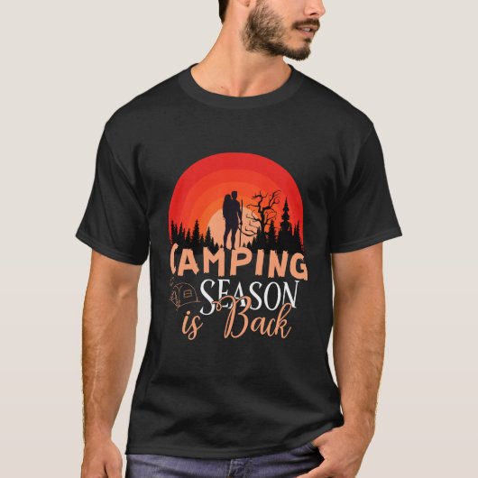 Camping Season Is Back Retro Sunset Outdoor Advent Tシャツ (正面)