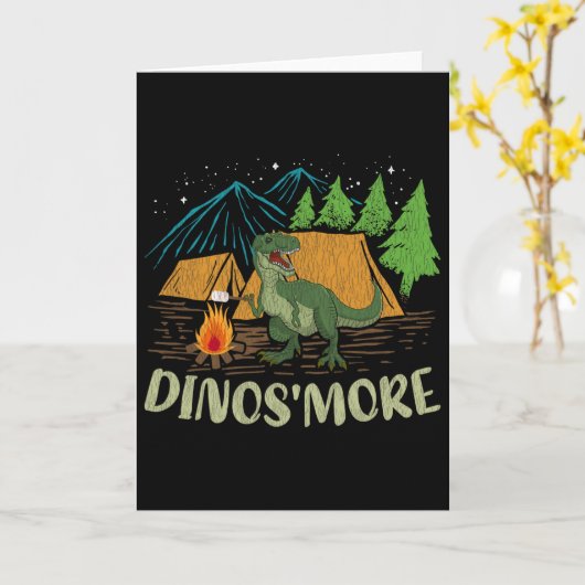Camping S'more Dinosaur Lover Funny Dinosaur Campi カード (黄色い花)