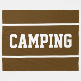 CAMPING Sporty White Text Stripes On Bold Brown フリースブランケット
