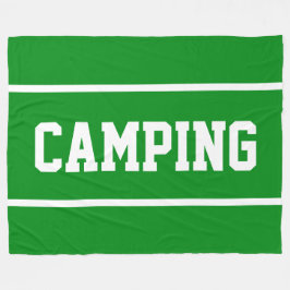 CAMPING Sporty White Text Stripes On Bright Green フリースブランケット