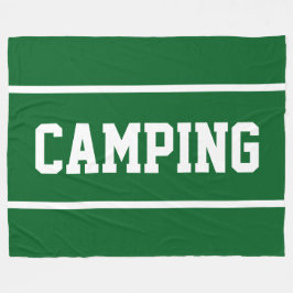 CAMPING Sporty White Text Stripes On Forest Green フリースブランケット