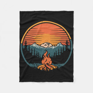 Camping Sunset Campfire Retro Camp Camper Vintage  フリースブランケット