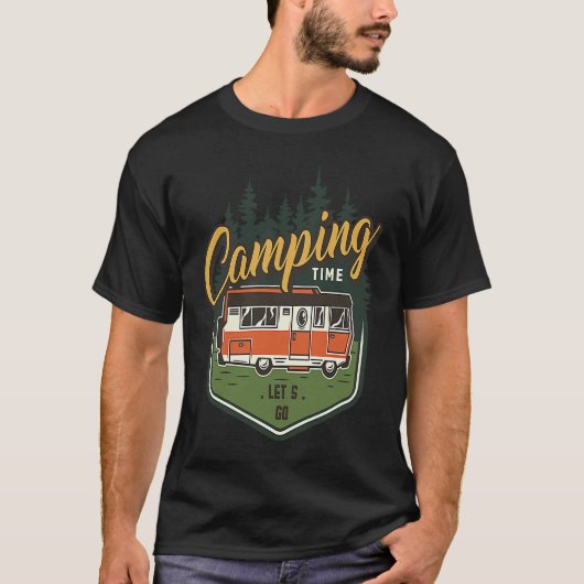 Camping Time Let's Go Forest Green Car Summer Tシャツ (正面)