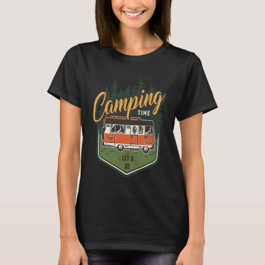 Camping Time Let's Go Forest Green Car Summer Tシャツ (正面)