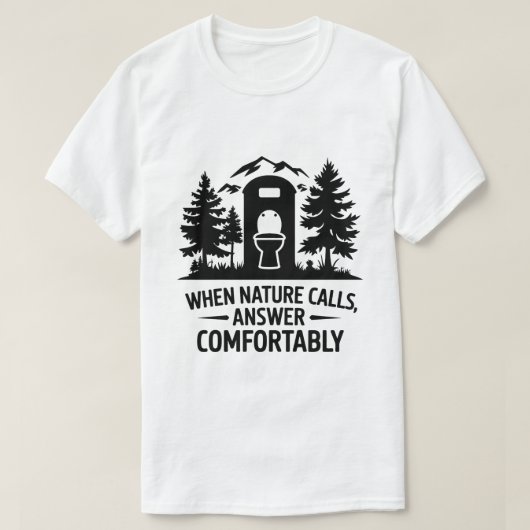Camping Toilet Humor Mountain Forest Graphic Art Tシャツ (デザイン正面)