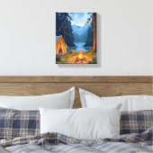 Camping Trip Forest Campfire Tent Watercolor キャンバスプリント (インサイチュ (寝室))