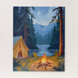Camping Trip Forest Campfire Tent Watercolor ジグソーパズル