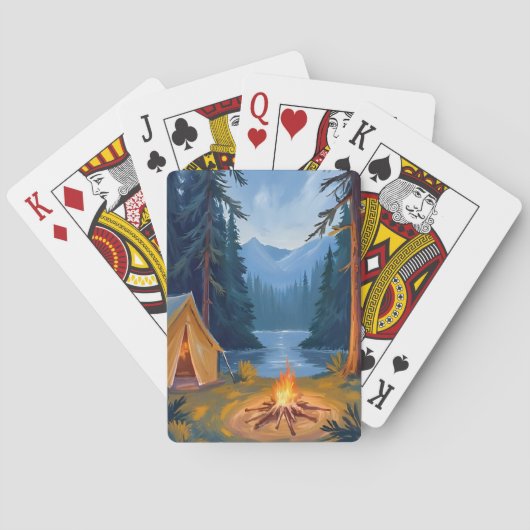 Camping Trip Forest Campfire Tent Watercolor トランプ (裏面)