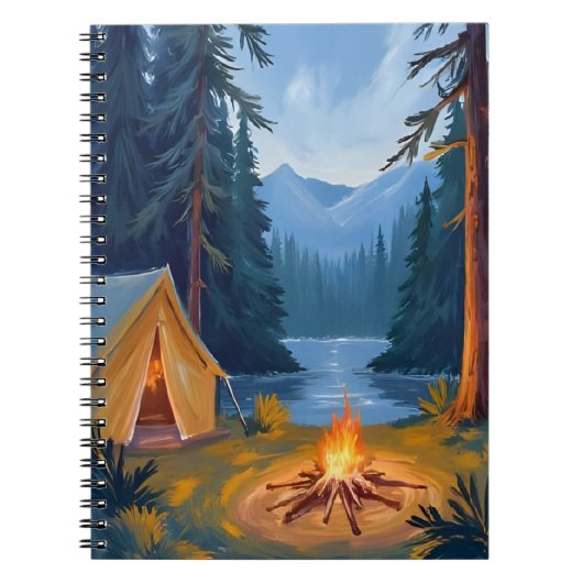 Camping Trip Forest Campfire Tent Watercolor ノートブック (正面)