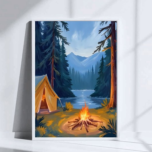 Camping Trip Forest Campfire Tent Watercolor ポスター
