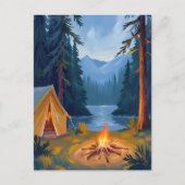 Camping Trip Forest Campfire Tent Watercolor ポストカード (正面)