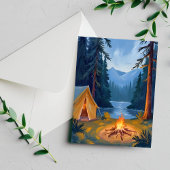 Camping Trip Forest Campfire Tent Watercolor ポストカード