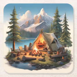 Camping With Loved Ones スクエアペーパーコースター