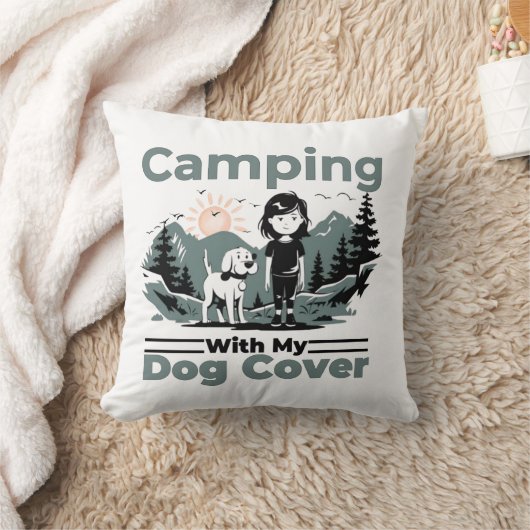 Camping with My Dog Decorative Throw Pillow クッション (ブランケット)
