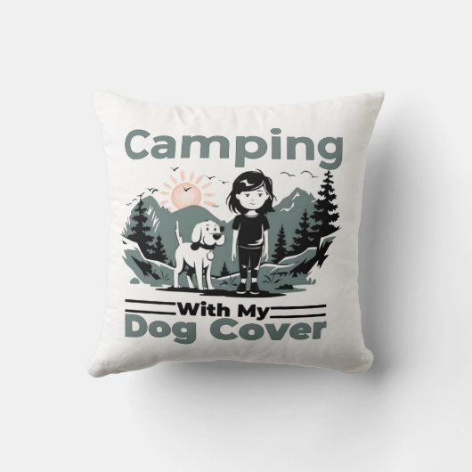 Camping with My Dog Decorative Throw Pillow クッション (裏面)