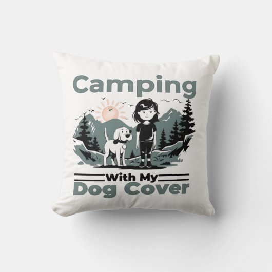 Camping with My Dog Decorative Throw Pillow クッション (正面)