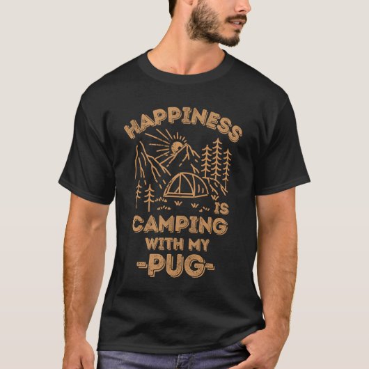 Camping with pug gift tシャツ (正面)