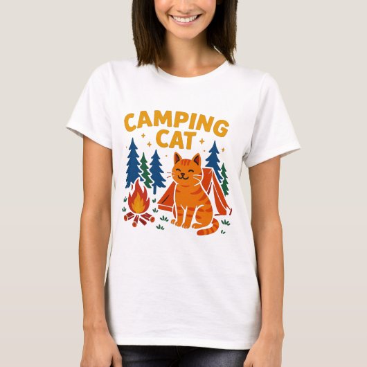 Campingkatze am Lagerfeuer Tシャツ (正面)