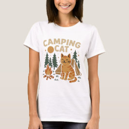 Campingkatze mit Zelt und Lagerfeuer Tシャツ