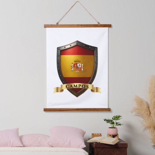 Campos Spain Heraldic Name Shield 吊り下げ型タペストリー (寝室)