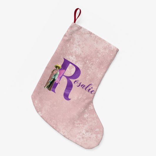 Campy Purple Shimmer Fairy Letter R Personalized スモールクリスマスストッキング (正面 (吊り時))