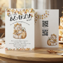 Can Bearly Wait 性別不明QRコード ベビーシャワー 招待状