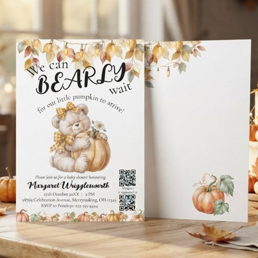 Can Bearly Wait 性別不明QRコード ベビーシャワー 招待状