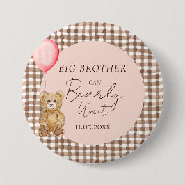 Can Bearly Wait Girl Baby Shower Big Brother 缶バッジ