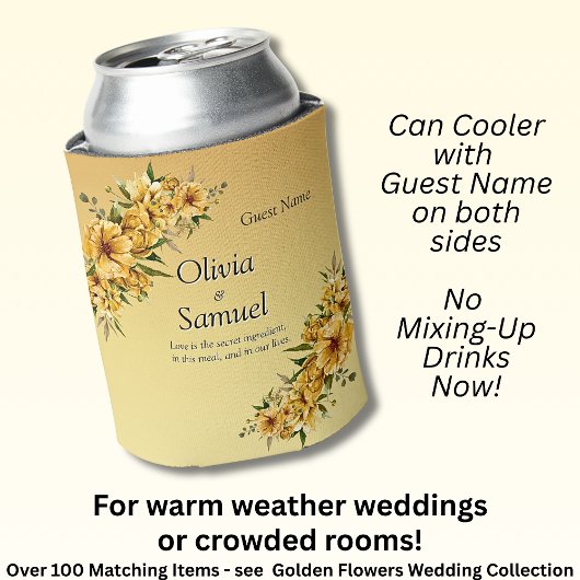 Can Cooler with Guest Name Golden Yellow Flowers 缶クーラー