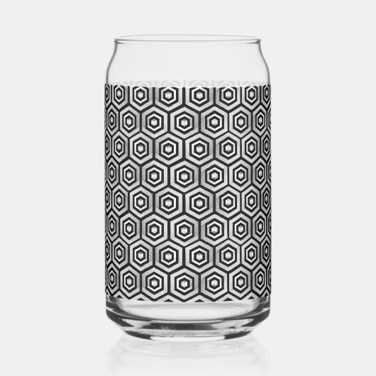 Can Glass Black White Hexagon Geometric Pattern ガラス缶 (正面)