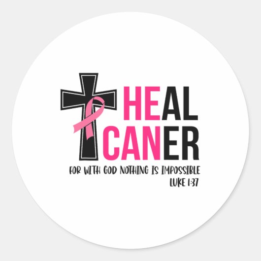Can Heal Cancer Christian Ribbon Breast Cancer Awa ラウンドシール (正面)