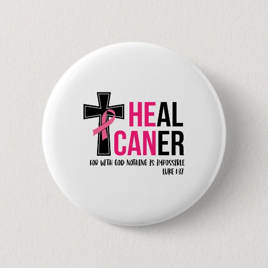 Can Heal Cancer Christian Ribbon Breast Cancer Awa 缶バッジ (正面)