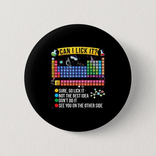 Can I Lick It Periodic Table Funny Science Chemist 缶バッジ (正面)
