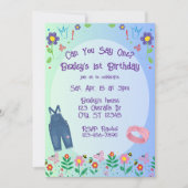Can You Say One, Overalls & Drawings 1st Birthday 招待状 (正面)