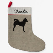 Canaan犬のシルエットのフェイクなリネンカスタムな休日 スモールクリスマスストッキング (正面)