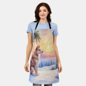 Canaan Dog Desert Stone Winter Christmas Art エプロン (着用した状態)