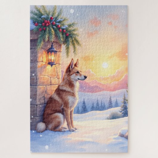Canaan Dog Desert Stone Winter Christmas Art ジグソーパズル (縦)