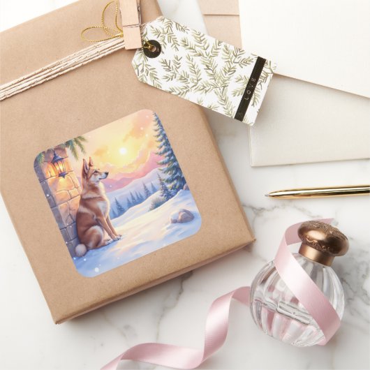 Canaan Dog Desert Stone Winter Christmas Art スクエアシール (ギフト)