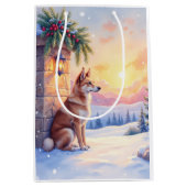 Canaan Dog Desert Stone Winter Christmas Art ミディアムペーパーバッグ (正面)