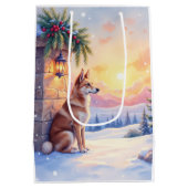 Canaan Dog Desert Stone Winter Christmas Art ミディアムペーパーバッグ (裏面)