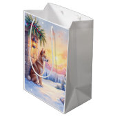 Canaan Dog Desert Stone Winter Christmas Art ミディアムペーパーバッグ (裏面アングル)