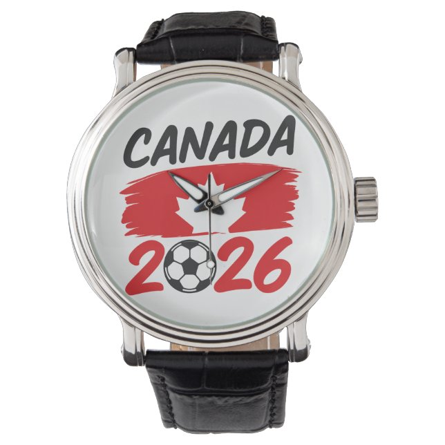 Canada 2026 Soccer Fan Design with Maple Leaf 腕時計 (正面)
